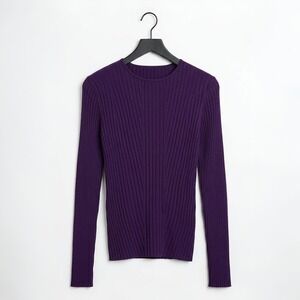 Future Collective Kahlana Barfield Brown Purple Ribbed Twist Back Sweater XS